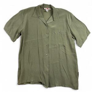 Vintage Stunt Collections Silk Shirt Men’s M Green Button Up Short Sleeve